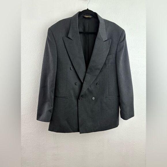 Zizi Rossi Double breasted sport coat 44R. Charcoal grey green lines wool blend - Picture 1 of 9